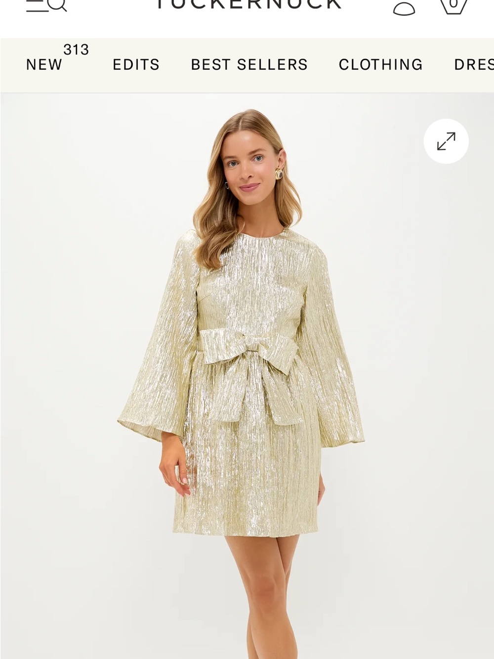 Tuckernuck Shimmery Gold Bow-Front Mini Dress